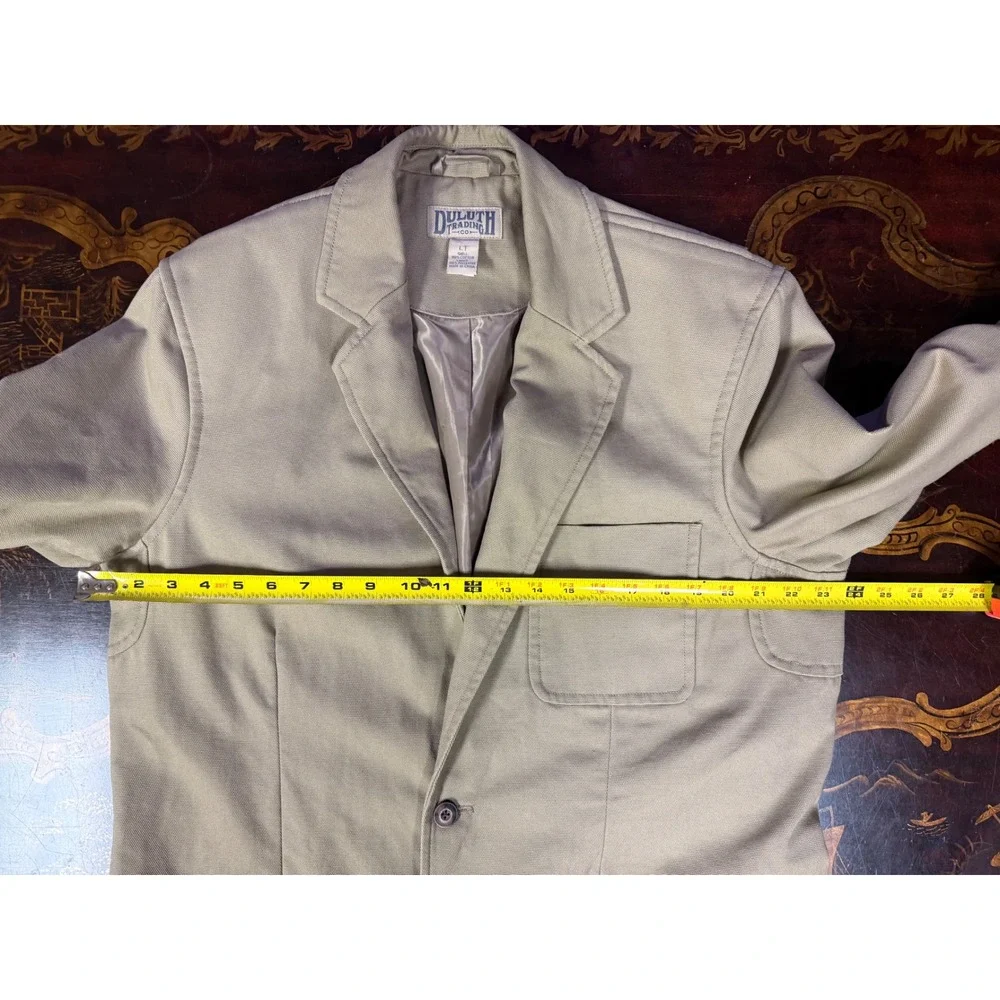 Duluth Trading Mens Fire Hose Presentation Jacket Khaki Canvas Blazer Utility LT
